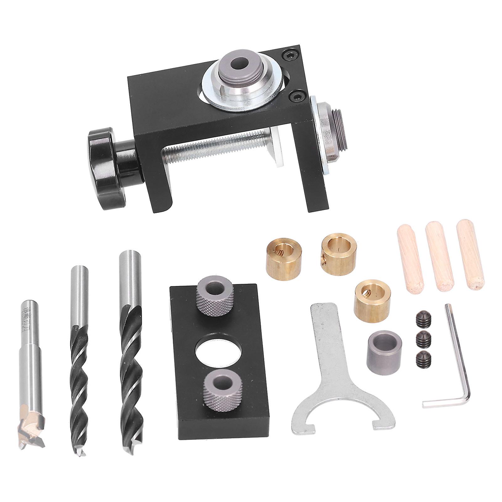 Hole Drill Guide Jig 3 in 1 Adjustable Woodworking Dowelling Drilling Locator Set Kit for DIY