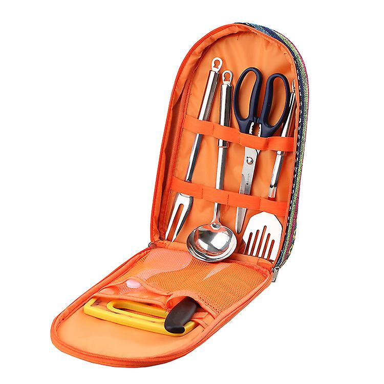 Redkid 7 pièces en acier inoxydable en plein air Camping Portable Vaisselle Set Camping Barbecue Equ