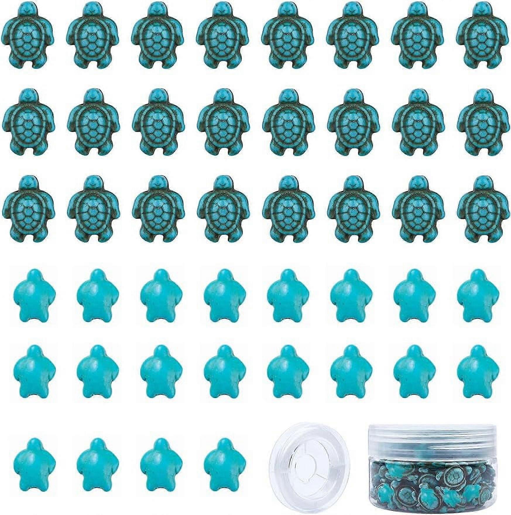 100Pcs 2 Sizes Dyed Synthetic Turquoise Beads Strands Tortoise and 1Roll Stretchy Beading Elastic Thread Turquoise 18x14x8mm Hole: 1mm