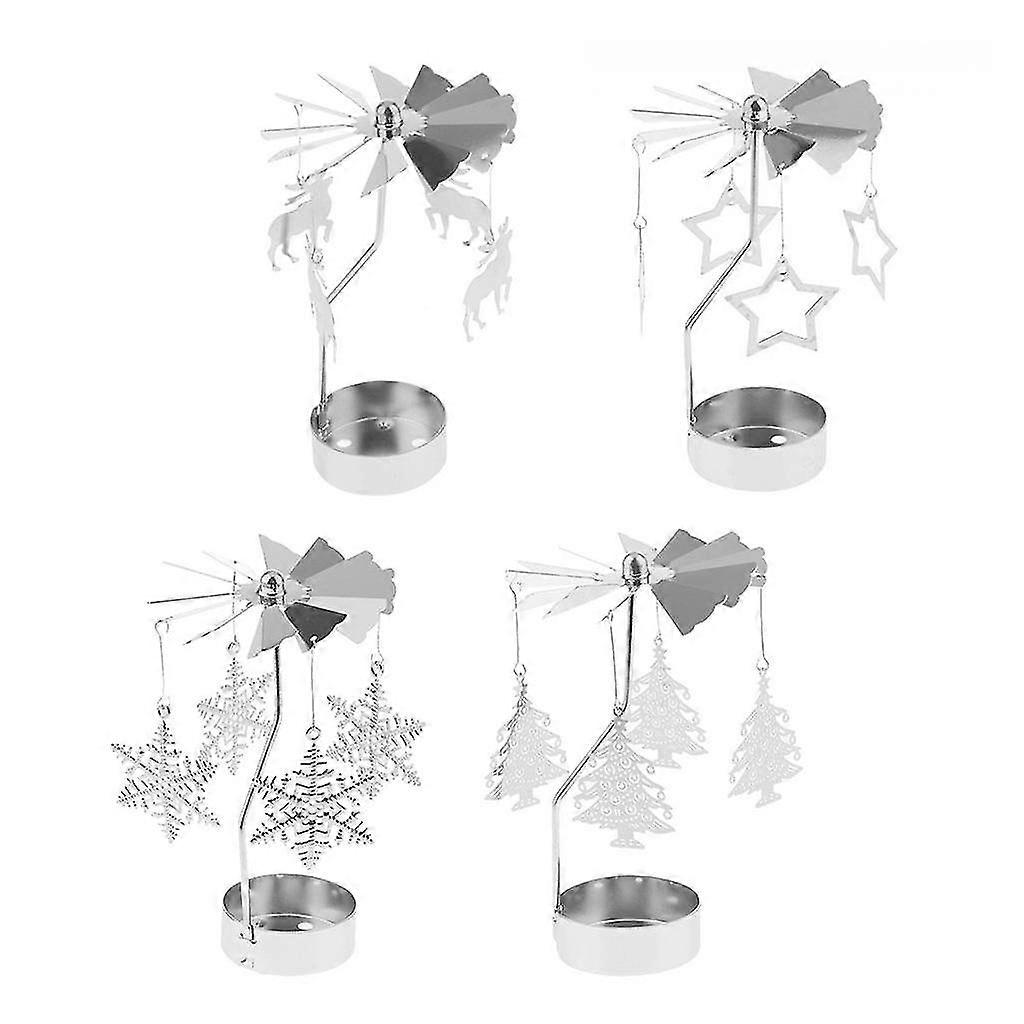 hg 4pcs Christmas Decor Rotating Candle Tea Light Holder Candlestick