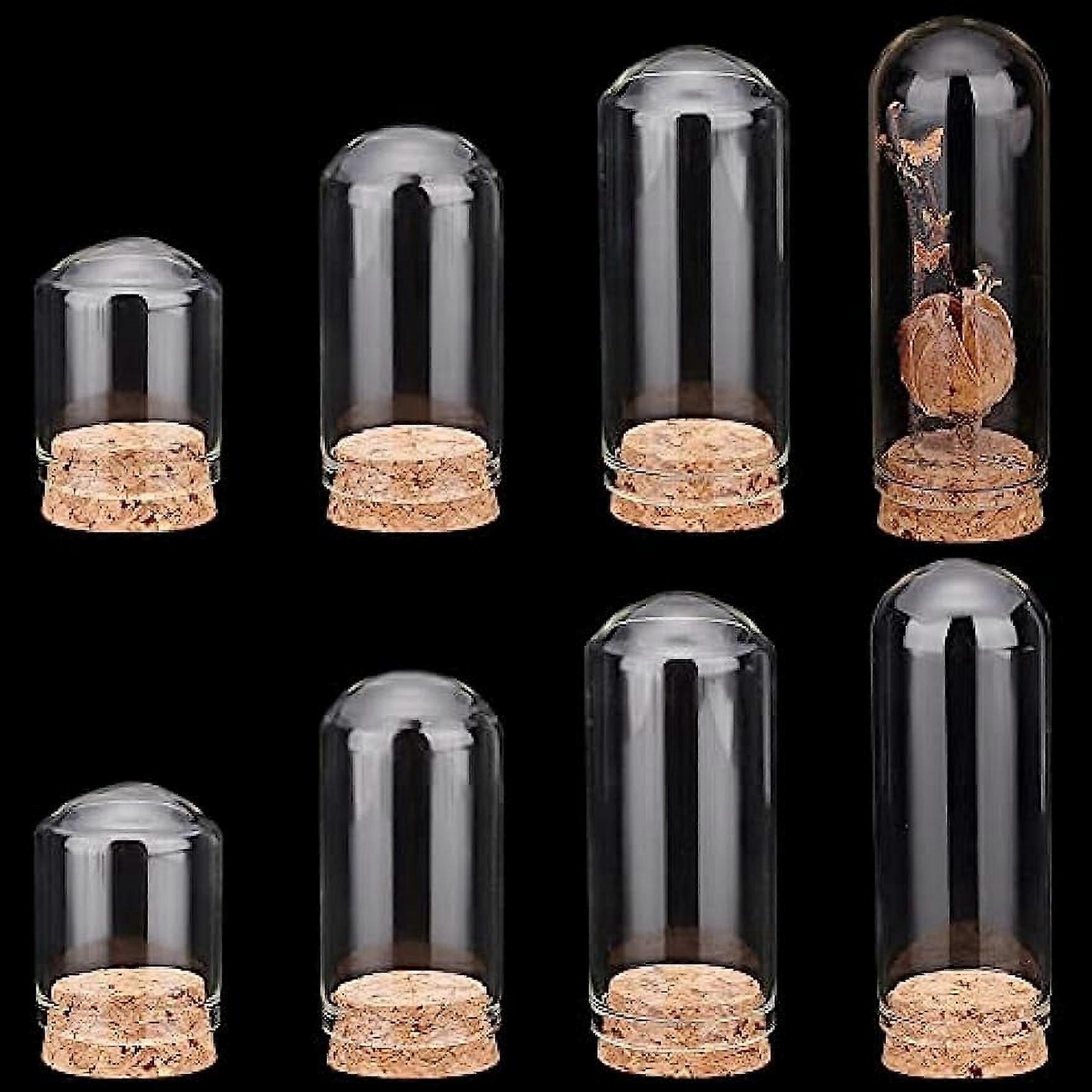 8pcs Cloche Bell Jar 4 Sizes Glass Display Dome with Cork Base Mini Glass Bottles Dome Decorative