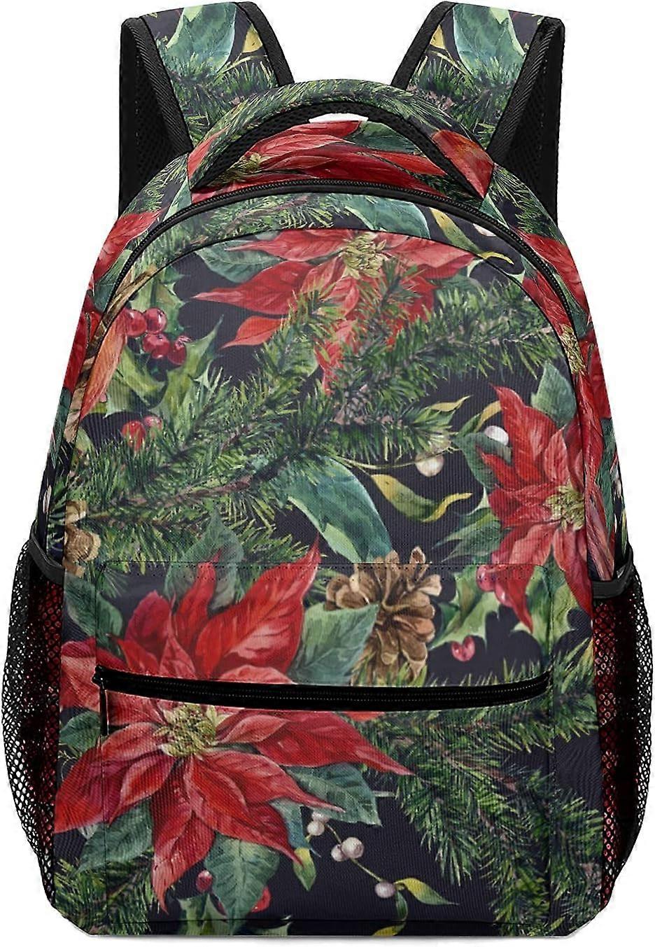 Red Bird Flower Kids Backpack, Student School Bags for Boys & Girls, Bookbags with Adjustable Strapfor Travel