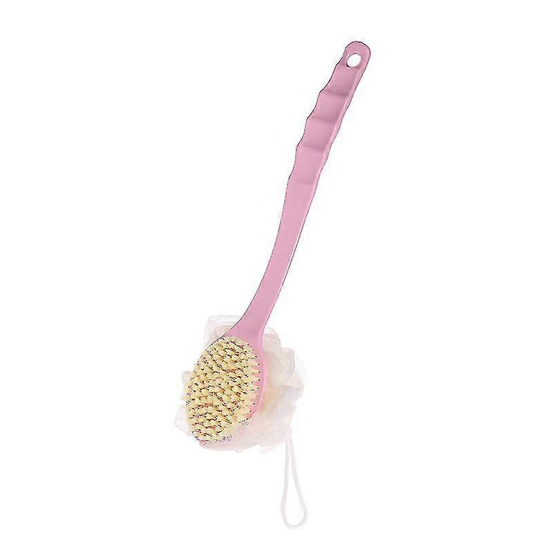 Bath Brush,back Brush With Bristle And Loofah,mesh Long Handle Sponge(pink)