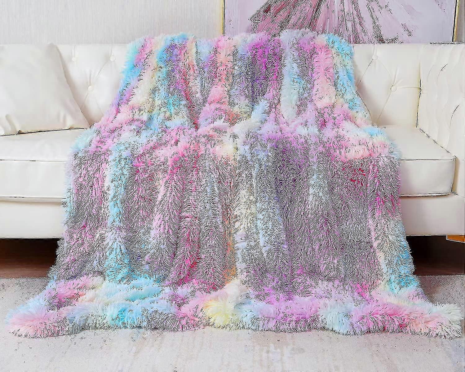 Rainbow Blanket Fluffy Blanket Ultra Warm Blanket Soft And Comfortable Throw