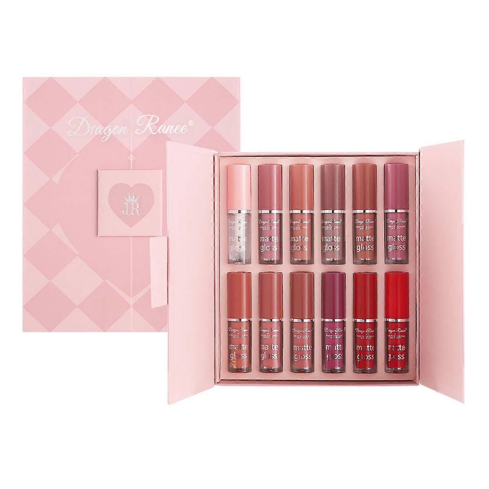 12 Matte Lip Gloss gaveæske: non-stick kop, moderigtig skønhed.