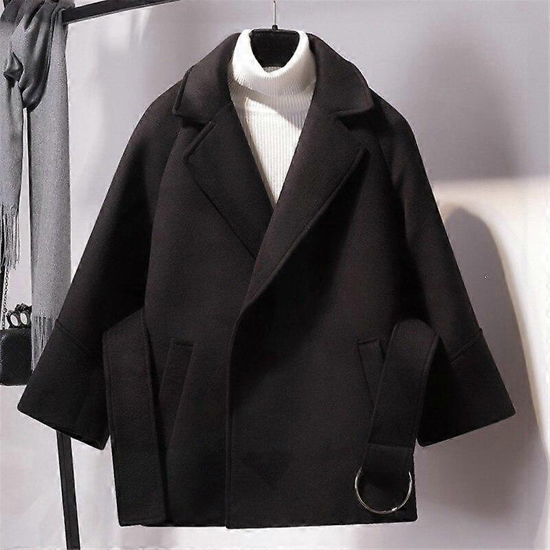 Camel Court Manteau de laine Femmes Beled Veste Laine Solide Manteau Cravate Taille Elégant Automne