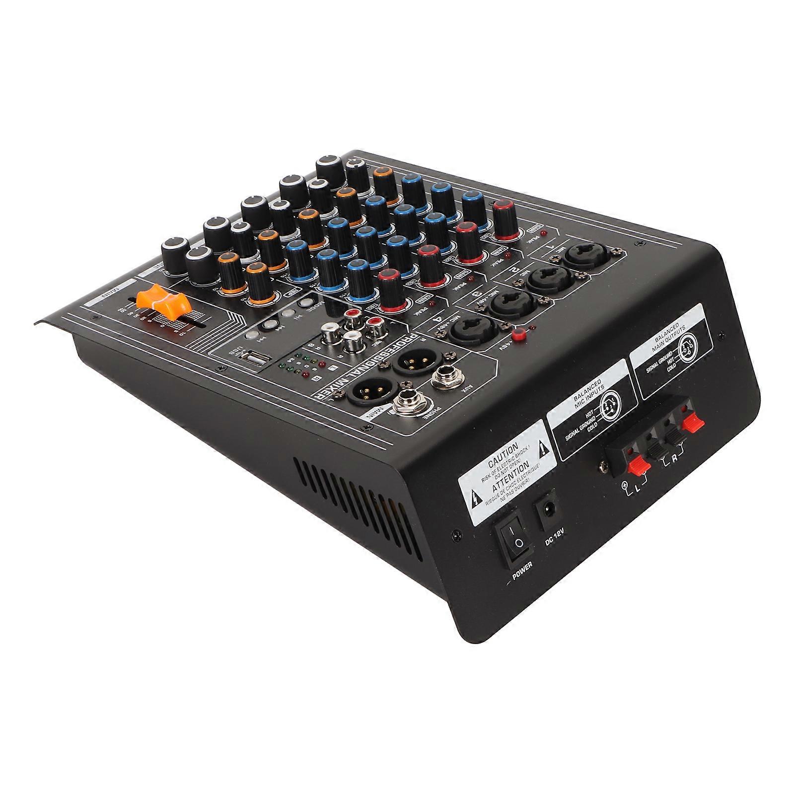 Professional 4 Channel Mixer Sound Board with USB and Power Amplifier Professional Sound Mixing Console 100240V UK Plug