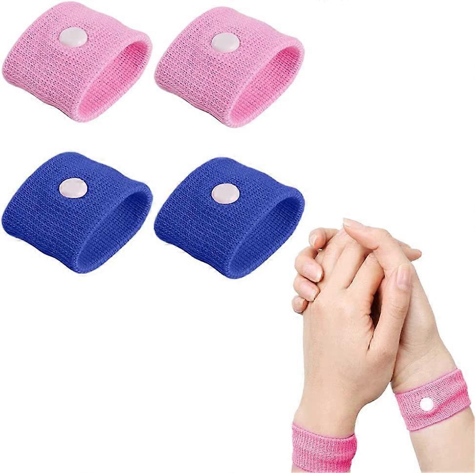 Motion Sickness Bands, 2 Pairs Motion Sickness Relief Wristbands(Pink+Blue)