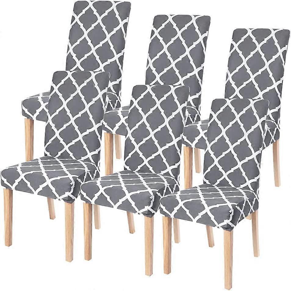 Fodera per sedia in tessuto spandex elasticizzato lavabile rimovibile (grigio) 6 pezzi