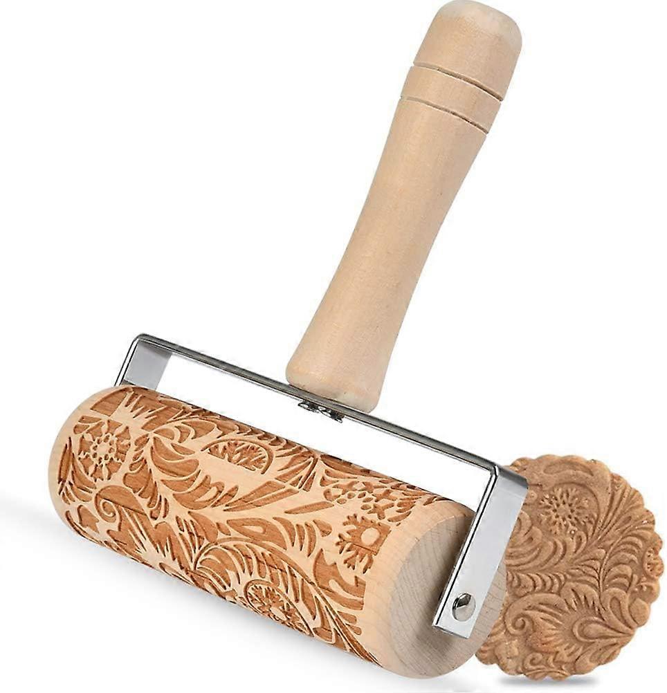 Embossed Rolling Pins, 3D Engraving Rolling Pin, Natural Safe Wooden Rolling Pin with Classic Pattern