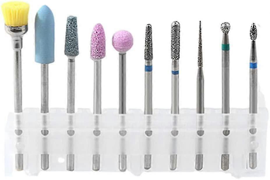 10pcs Ceramic Nail Drill Bits Set Remove Acrylic Gel Cuticle Nail File Bit Tools