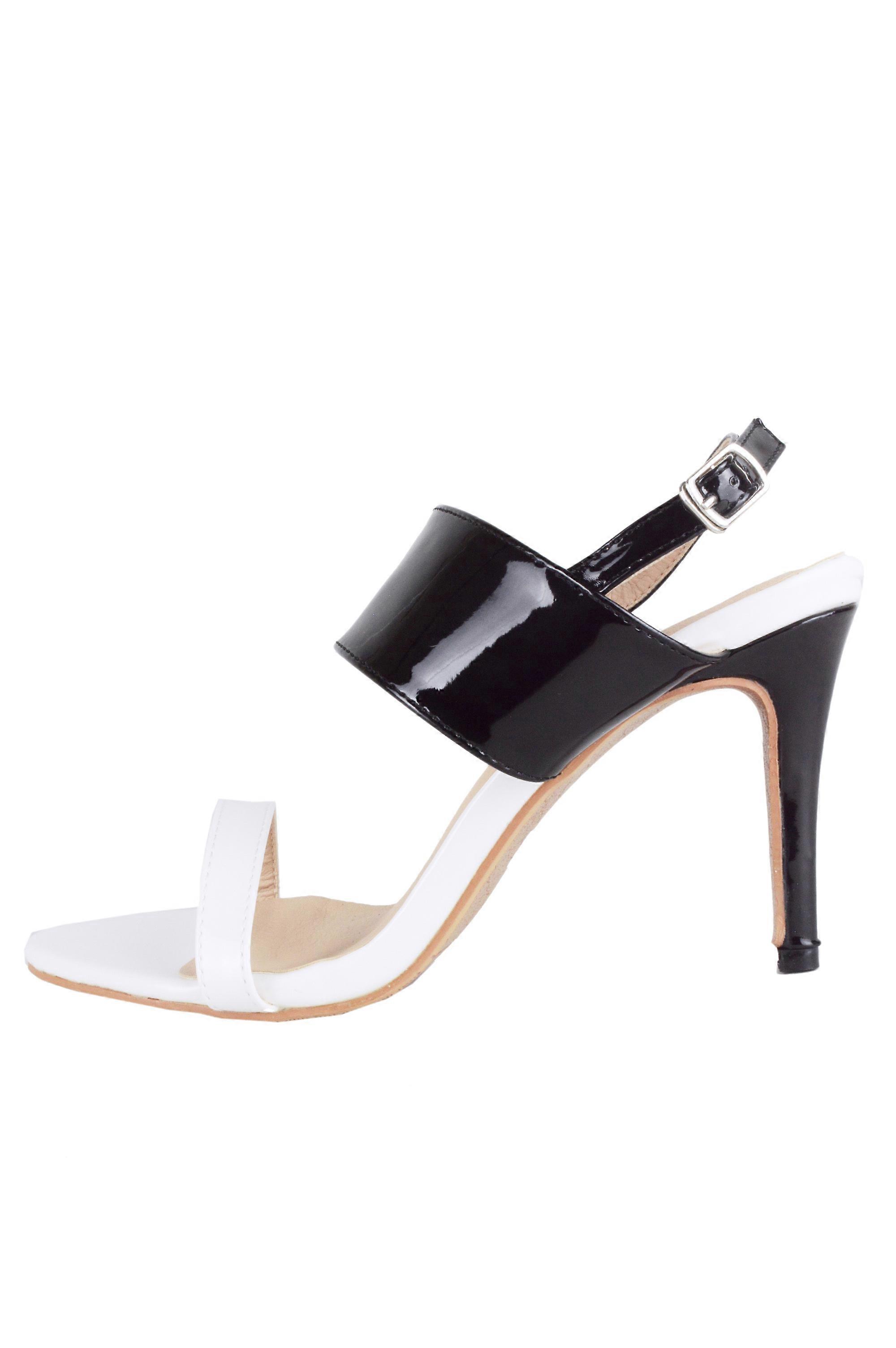LMS Black & White Patent Sandal With Mid Heel