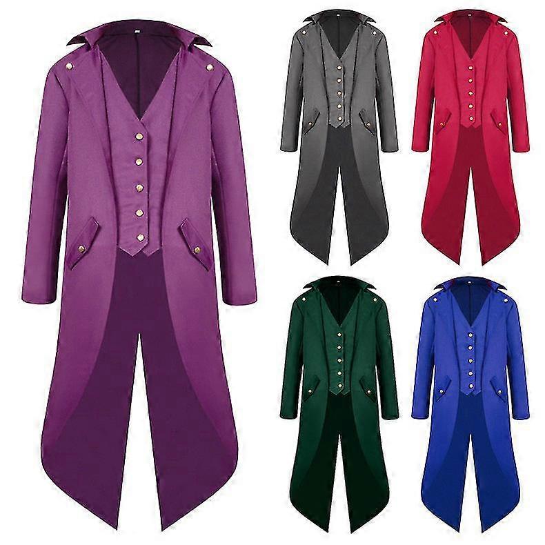 Mens Steampunk Retro Tailcoat Jacket Gothic Victorian Frock Coat Carnival Costume