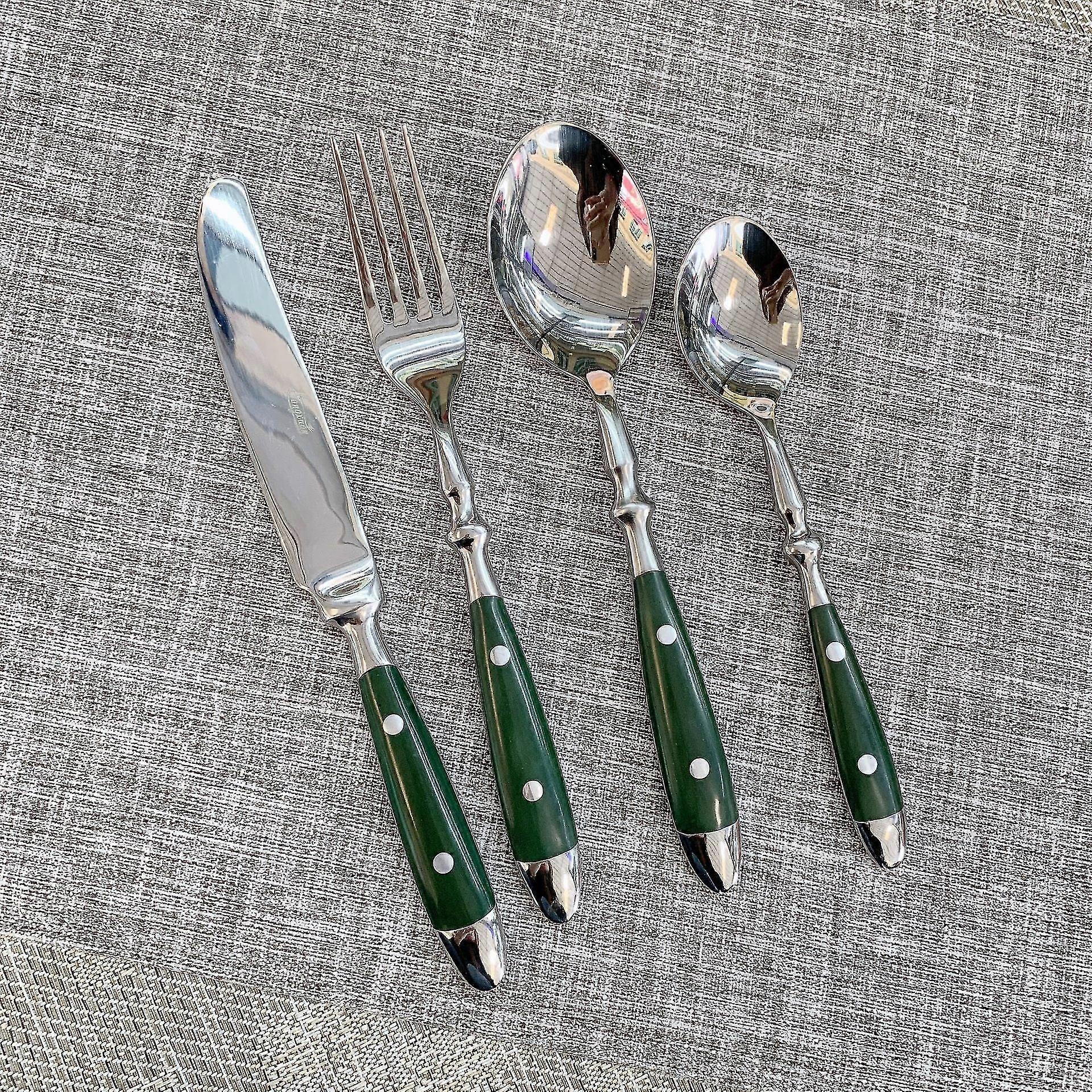 Classic Resin Rivets Handle Stainless Steel Western Cutlery Set 4-in-1 Elegant Dinnerware Utensils for Fine Dining