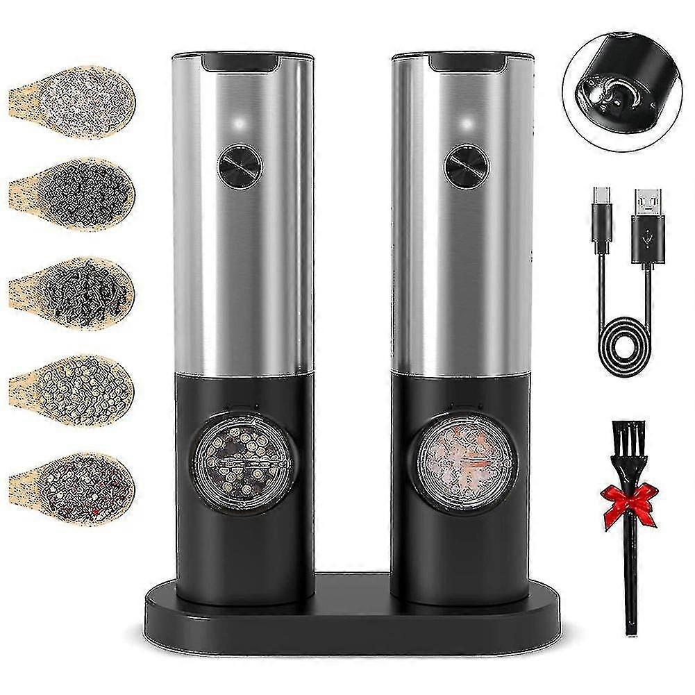 Rechargeable Electric Salt And Grinder Set With Double Charging Base, Usb Cable, Automatic Salt Grinder