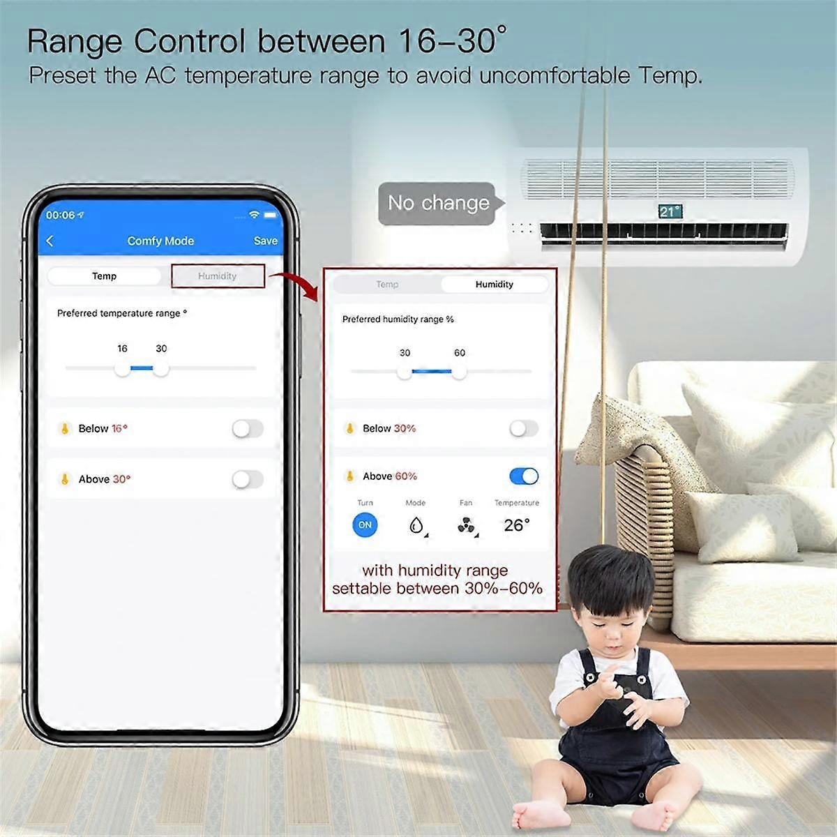 Tuya WiFi IR Thermostat AC Controller Remote Control Temperature and Humidity Sensor Voice Control