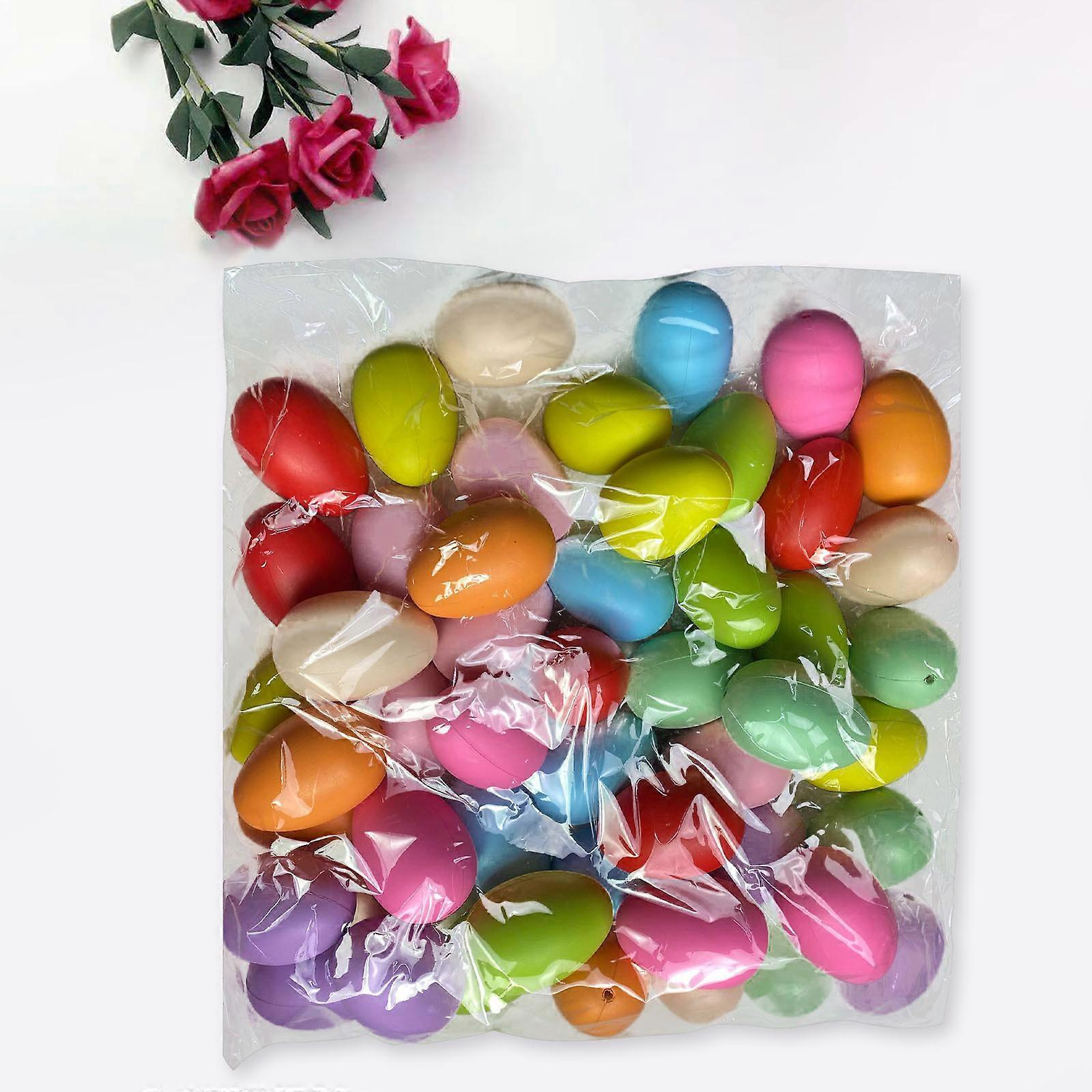 50pcs Easter Eggs Count Colorful Plastic Fake Eggs With String DIY Painting Gift eierfarben ostern