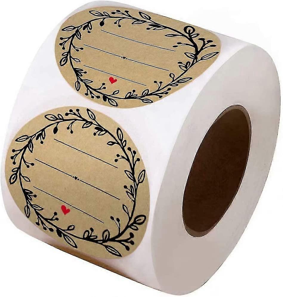 2 Inch Wreath Design With 3 Lines For Writing (500 Labels Per Roll) Natural Brown Kraft Stickers