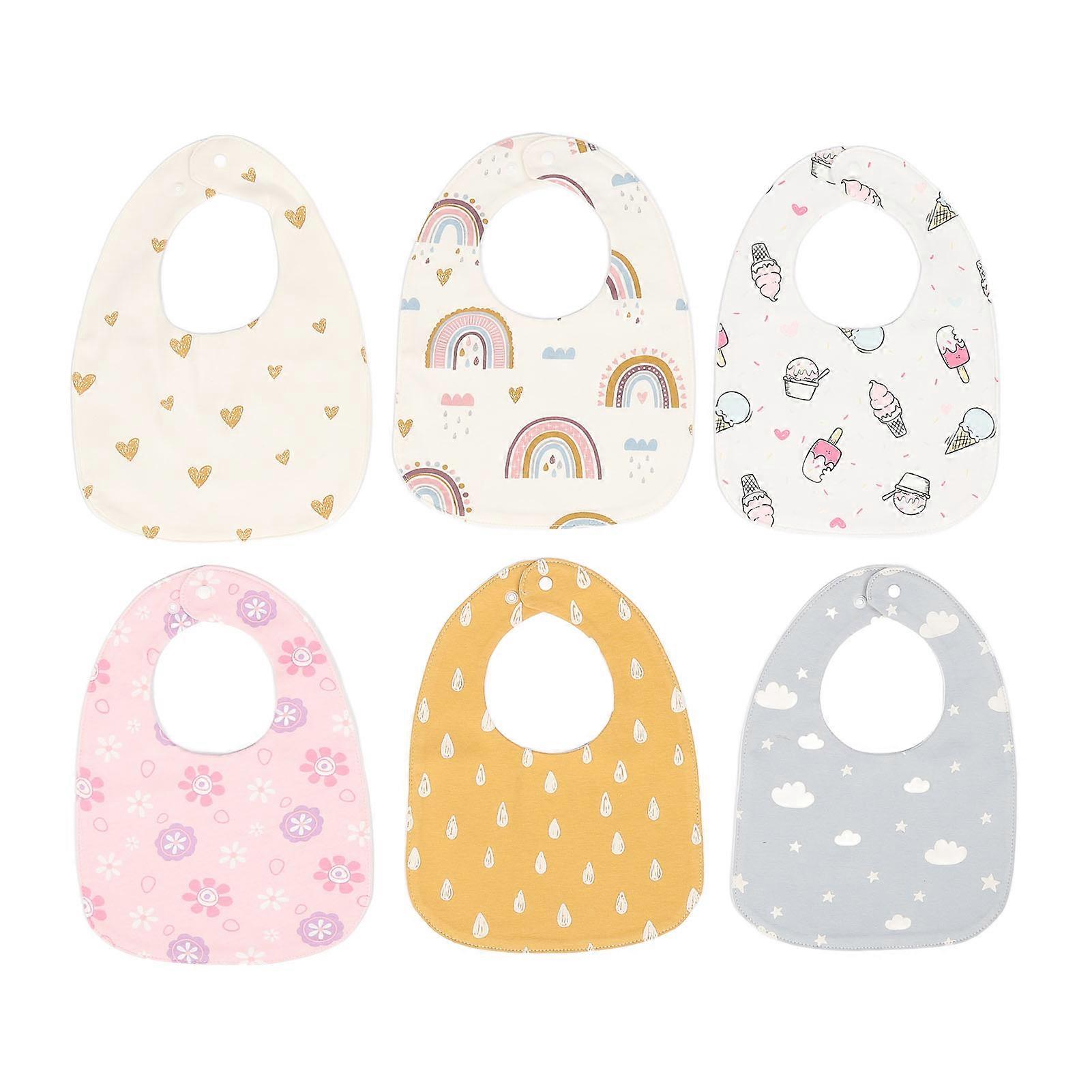 6pcs Infant Bibs U Shaped Snap Button Closure Cotton Waterproof Kids Eating Bibs Bundle for Children