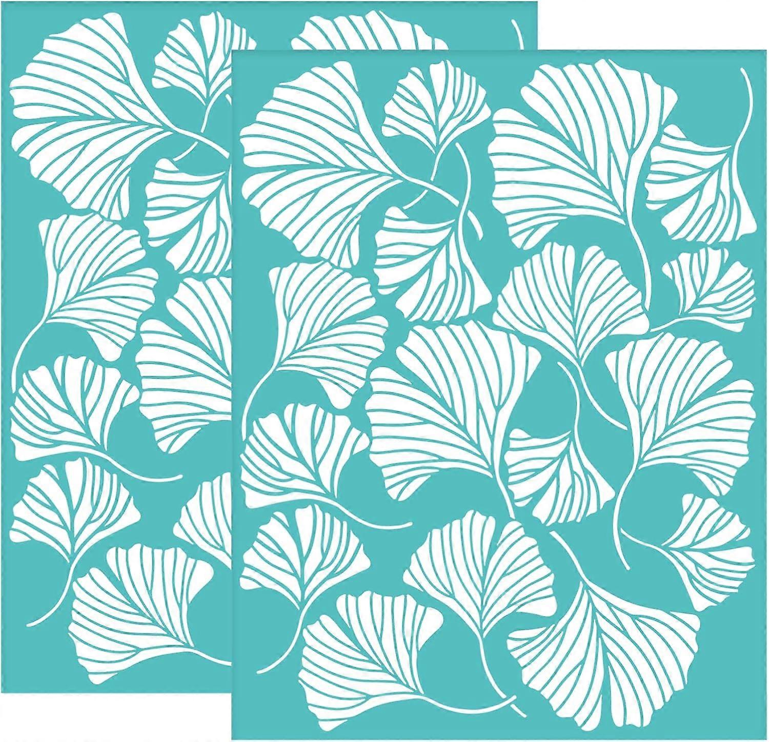 2Pcs Self-Adhesive Silk Screen Printing Stencil Ginkgo Leaves Pattern Mesh Transfers Silk Screen Reusable Stencil for Painting on Wood T-Shirt Fabric