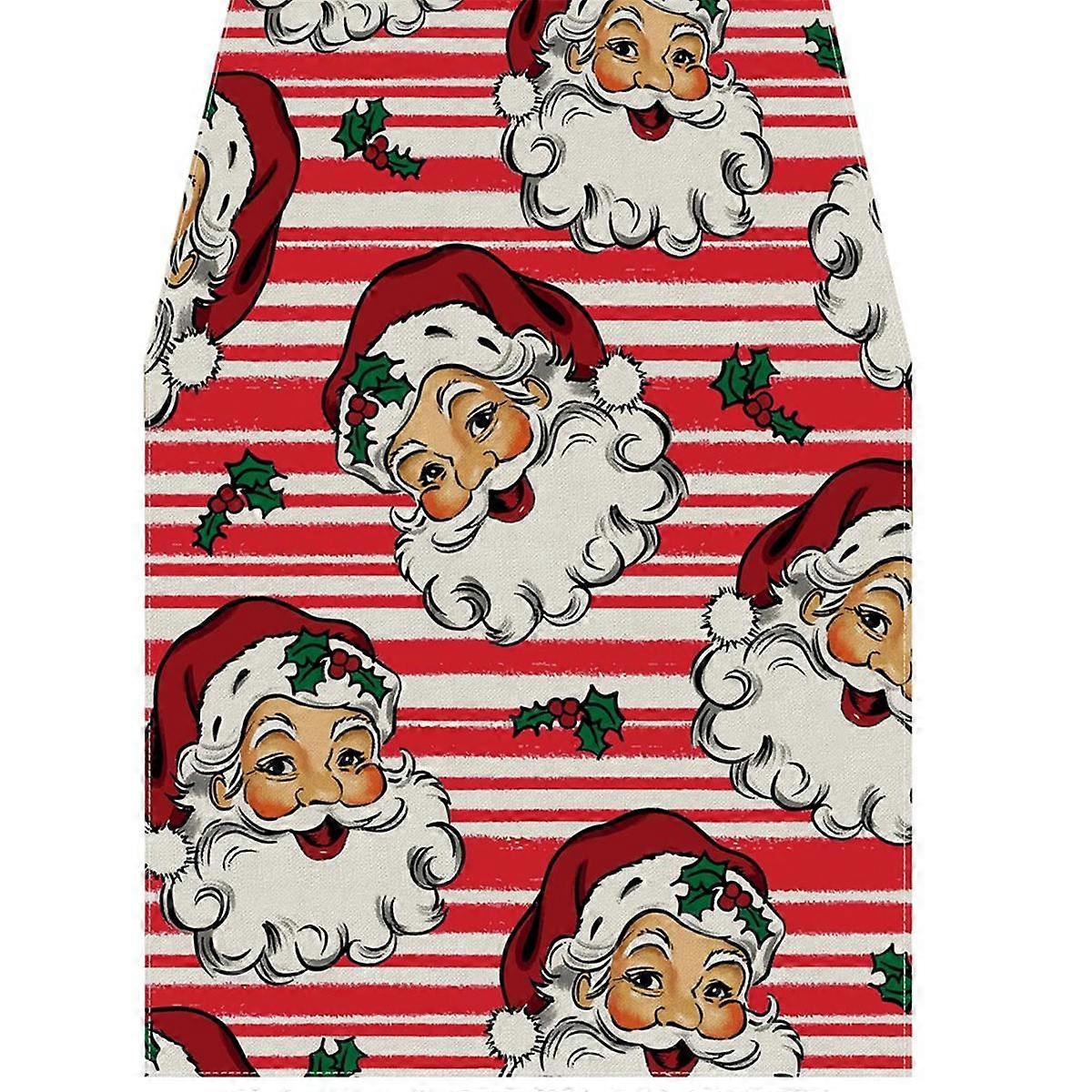 Christmas Table Runner Red StripesSanta Xmas Winter Table Decoration for Home Kitchen Dining Dinner