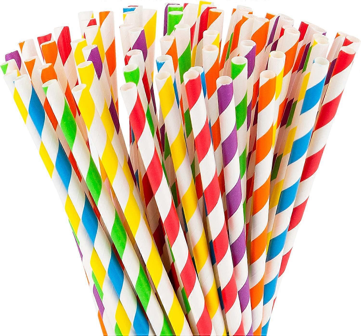Paper Straws Biodegradable 200 Pack Striped Multi Colored 7.75"