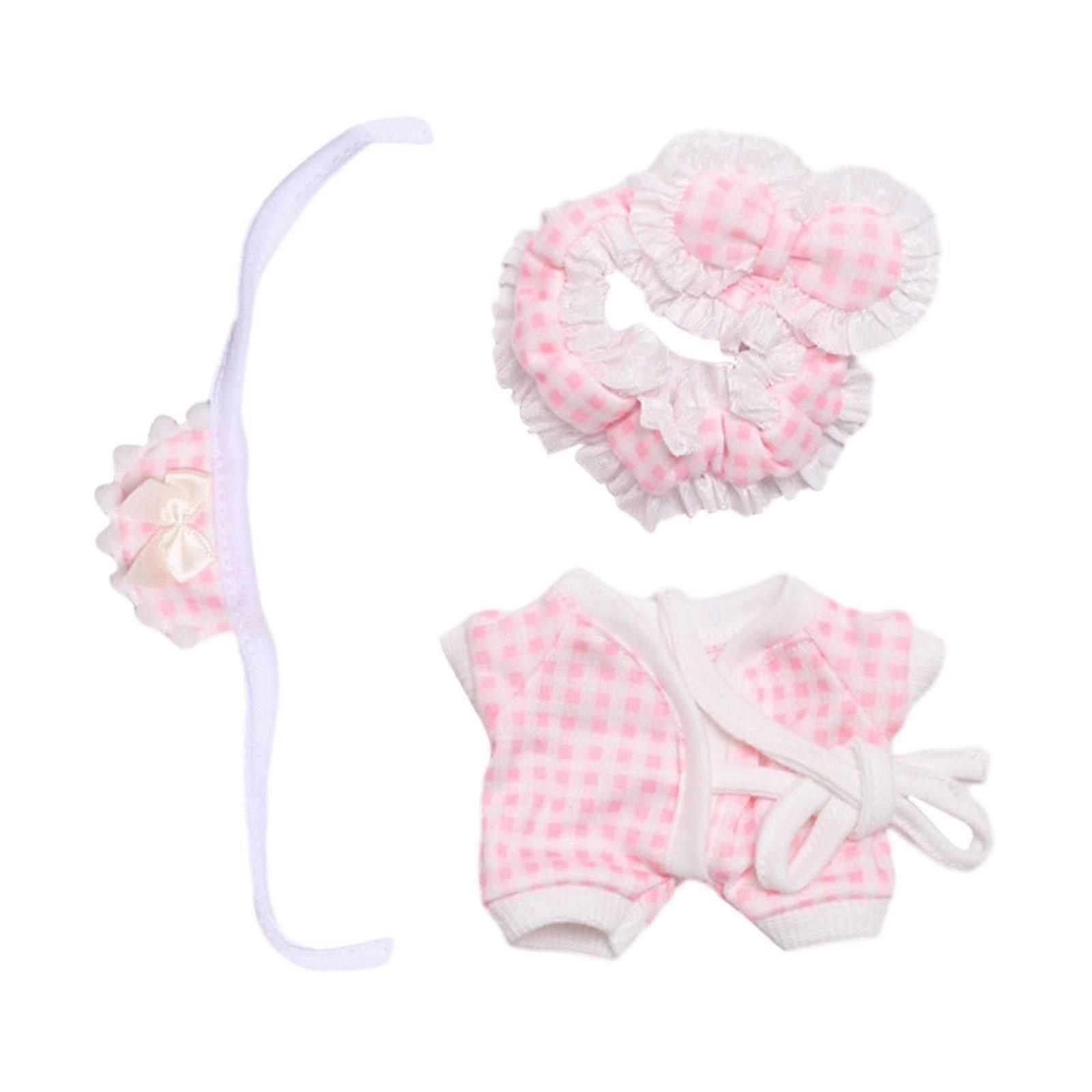 Puppen karierte Pyjamas handgemachte Kleidung für 17cm Puppen Mädchen Puppen Mode Puppe rosa