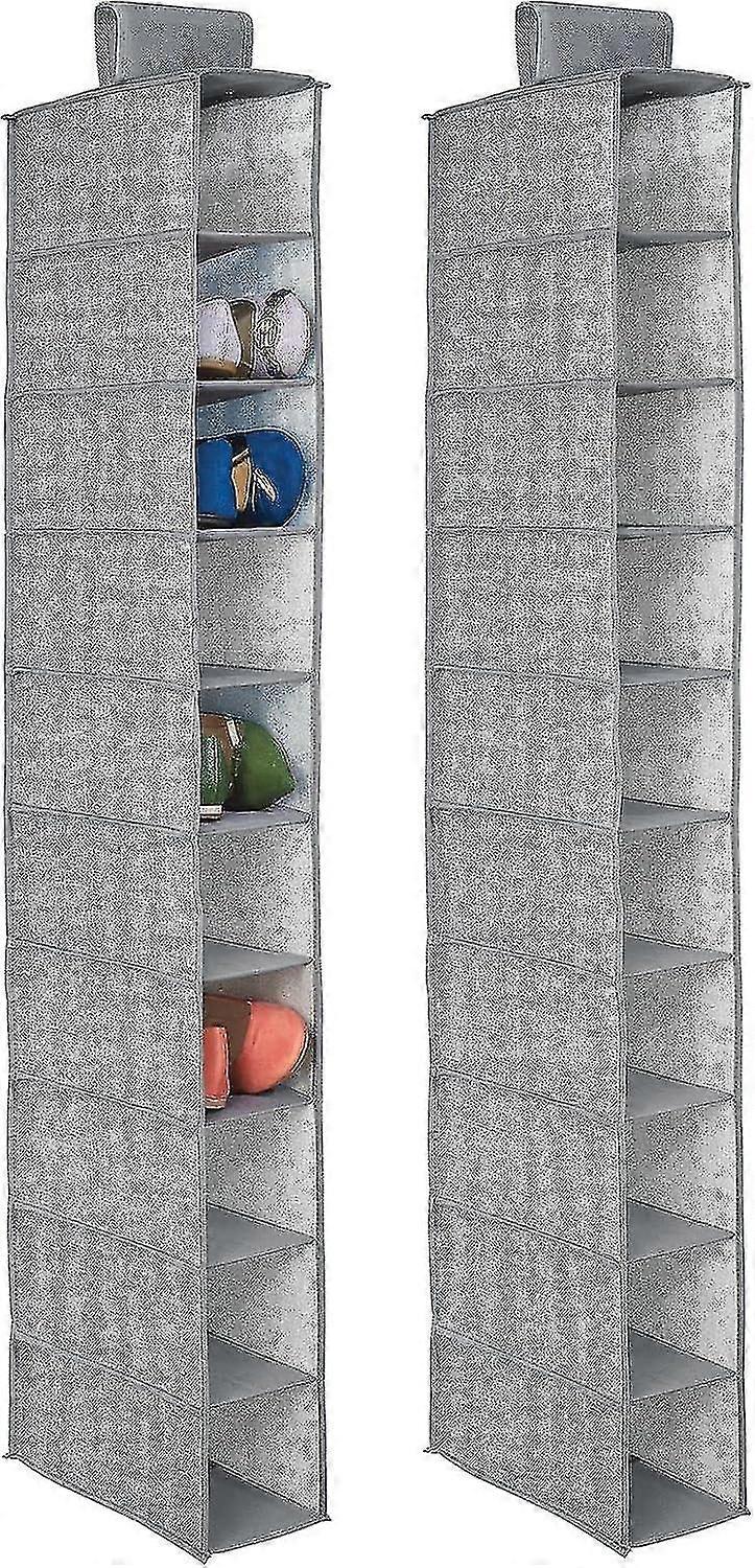 Set Of 2 Hanging Shoe Rack - Ideal Wardrobe Storage Solutions - Hanging Shoe Storage With 10 Compartments - Grey