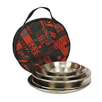 12PCS Edelstahl-Geschirr-Set im Freien Sturzresistente flache Geschirrschüsseln Teller Camping Picknick Grillparty Kochutensilien