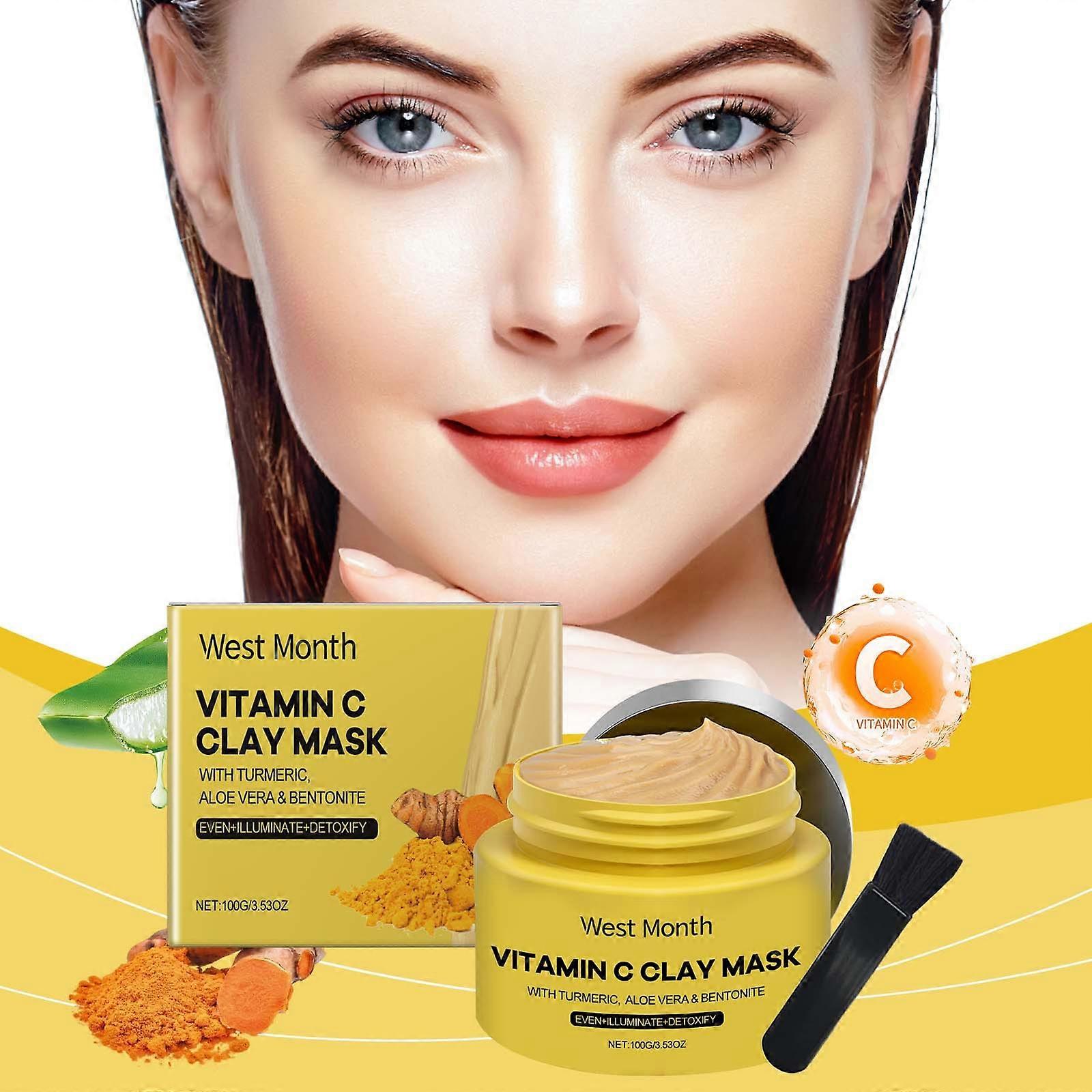 Turmeric and Vitamin C Clay Mask for Face Pore Clearing, Hydrating, Moisturizing Clay Mask, Turmeric Facial Mask for All Skin Types