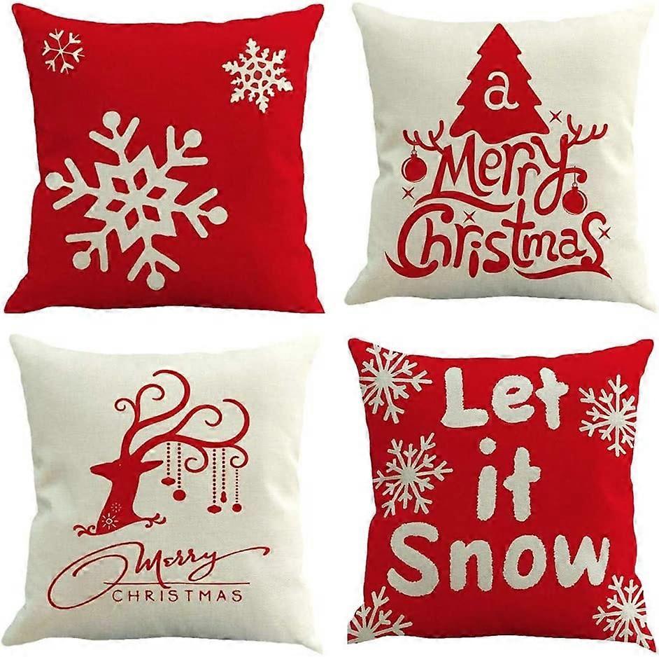 Pillow Case, Set of 4 Cotton and Linen Christmas Snowflake Print Square Cushion Cover for Bed Home Car Sofa 45 x 45cmMoose Sofa Cushion Lumbar Pillowc