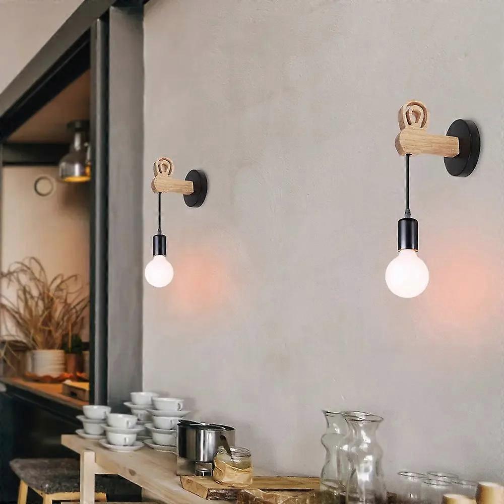 Retro Industrial Iron Wood Wall Lamp Wire E27 Modern Nordic Indoor ...