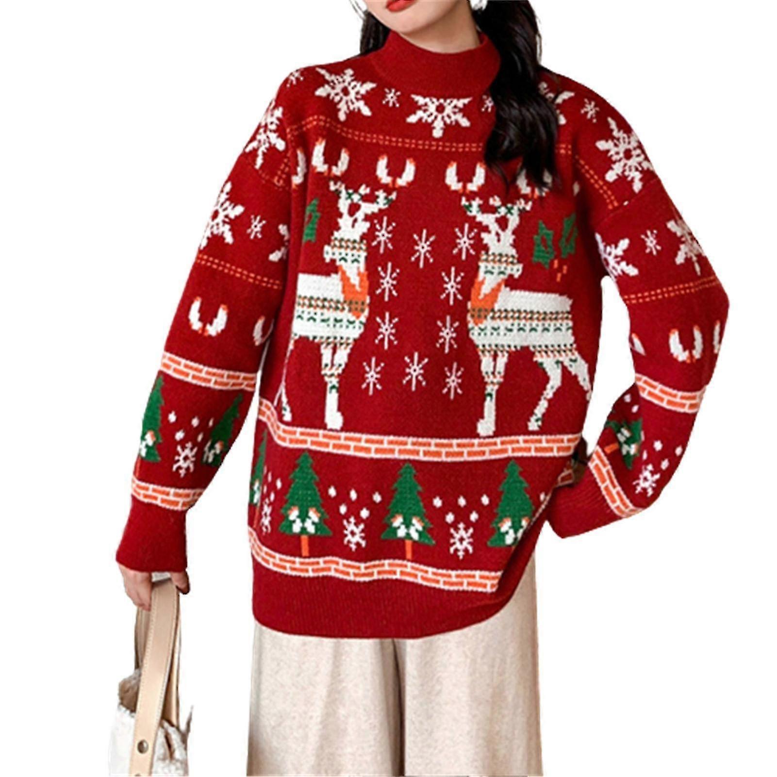 Femmes Pull de Noël Noël Cerf Motif Pull Tricoté O-col Pull Haute Qualité