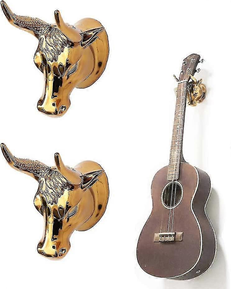 Gitarrhängare, Bull Art Guitar Wall Mounts 2 Pack, Guldgitarr Stand Hooks för akustisk gitarr, Elgitarr, Ukulele