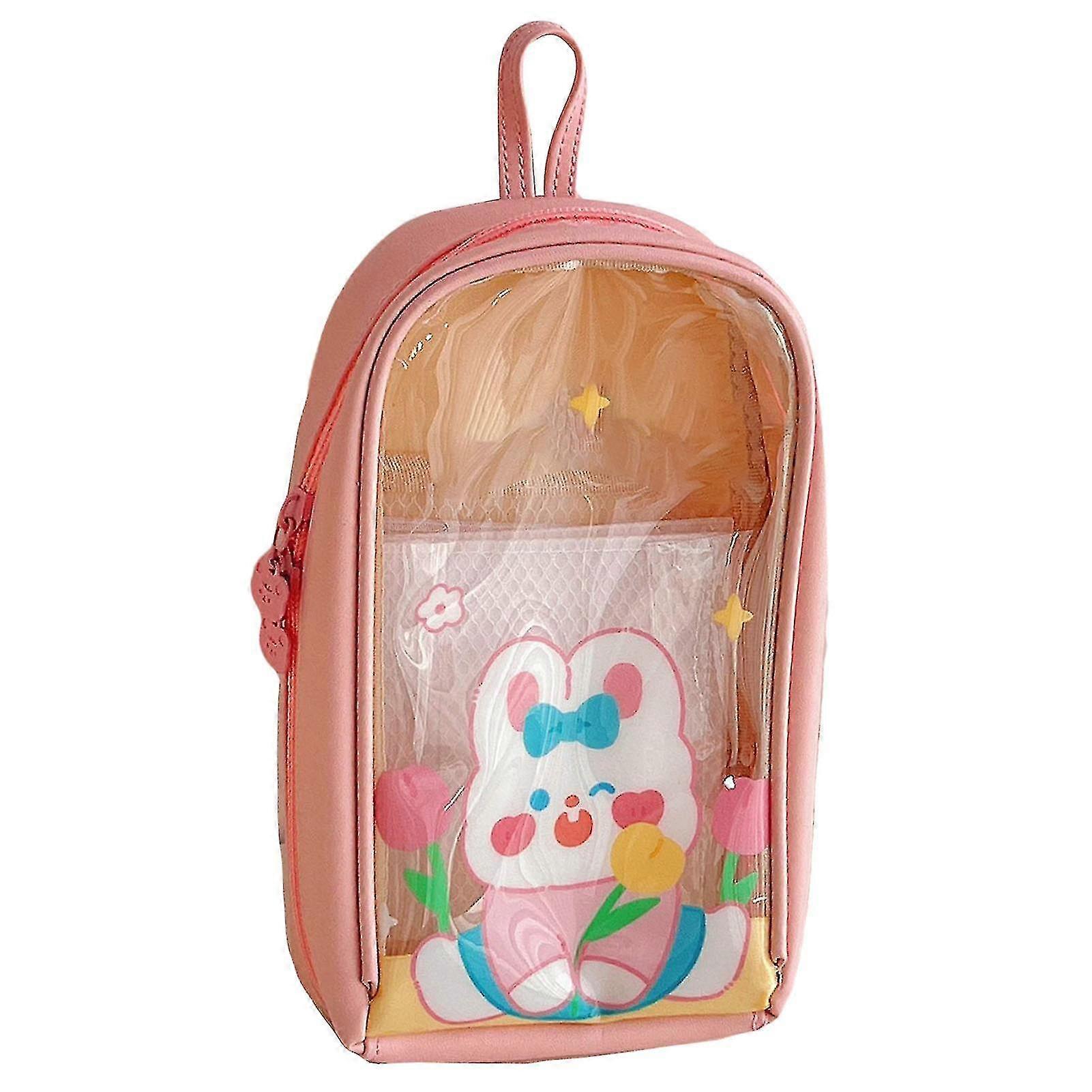 Pencil Case Delicate Cartoon Pattern Large Capacity Transparent Waterproof Stationery Box for Students