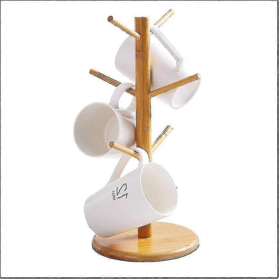 Bamboo Mug Holder Tree, Thicker Base Coffee Cup Holder Stand For Counter, Mug Rack With 6 Hooks