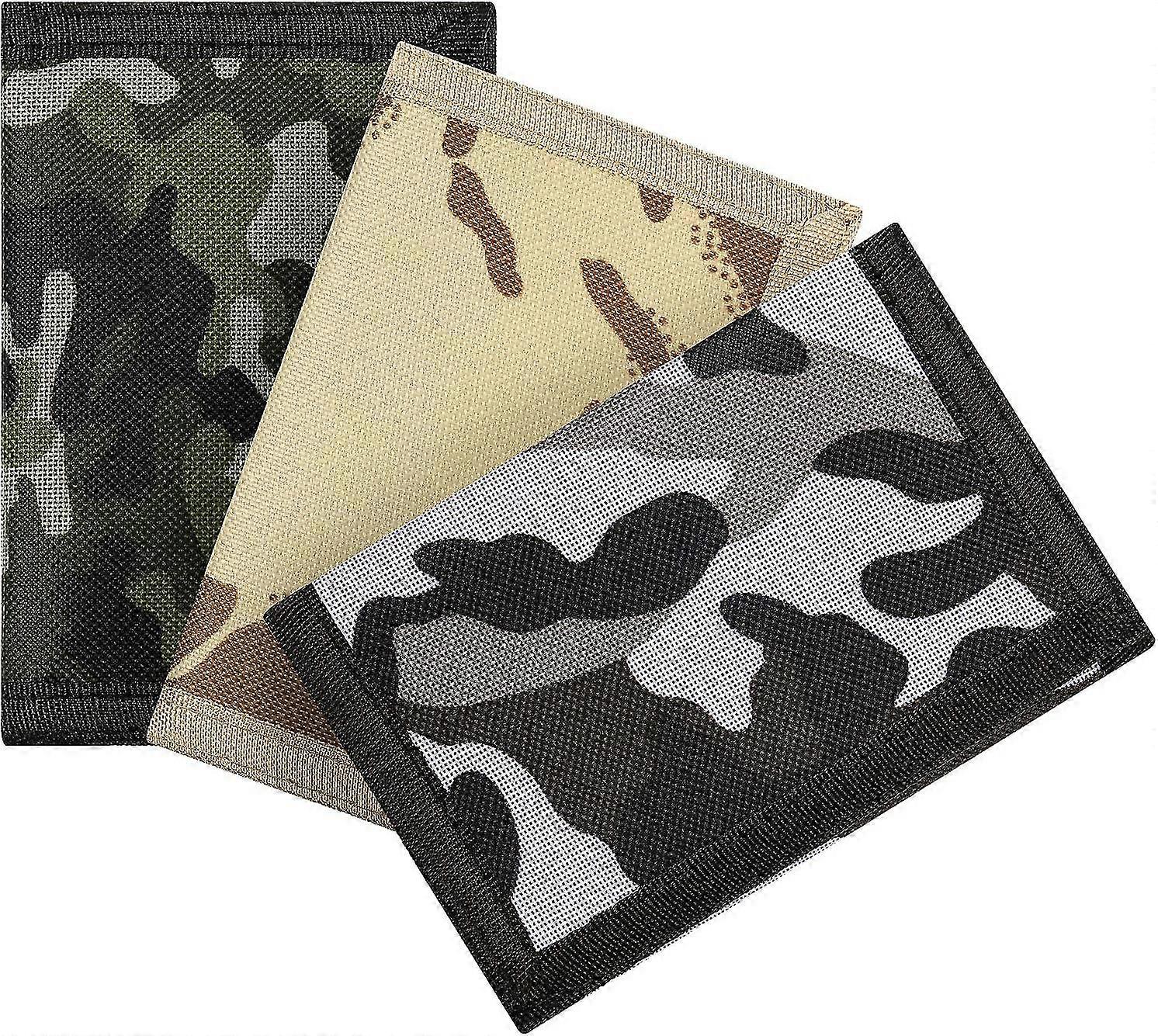 3pcs Polyester Camo Canvas Tri-Fold Coin Purse with Velcro and Zipper Pockets - ya01