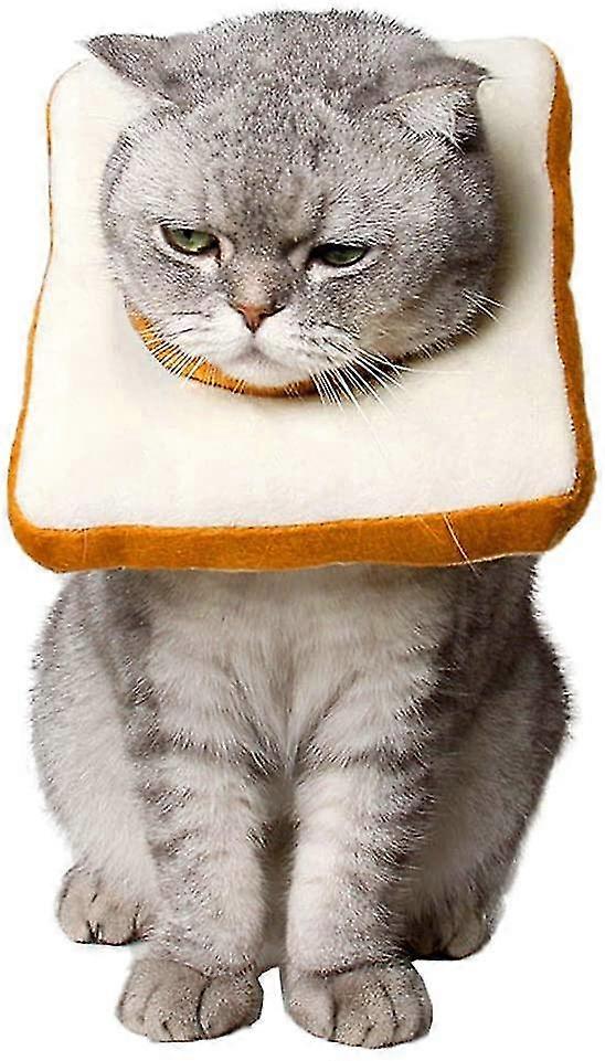 Adjustable Cat E-collar, Cute Toast Neck Cone After Surgery, Wound Healing Protective Cone Bread Surgery Recovery Elizabethan Collars, Soft Edge For K