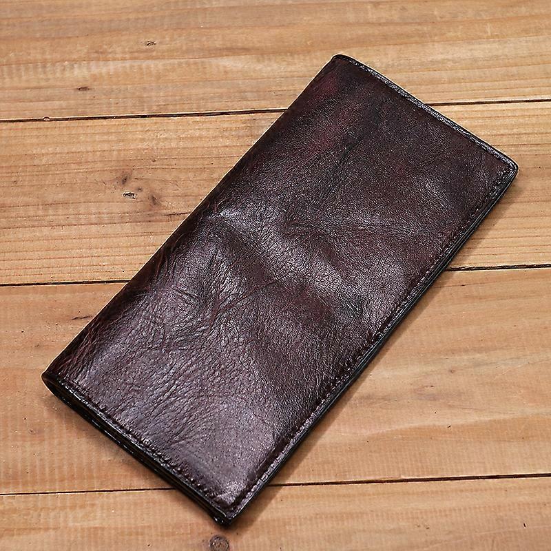 Äkta Läder Plånbok För Män Kvinnor Vintage Retro Skrynklig Lång Bifold Kvinna