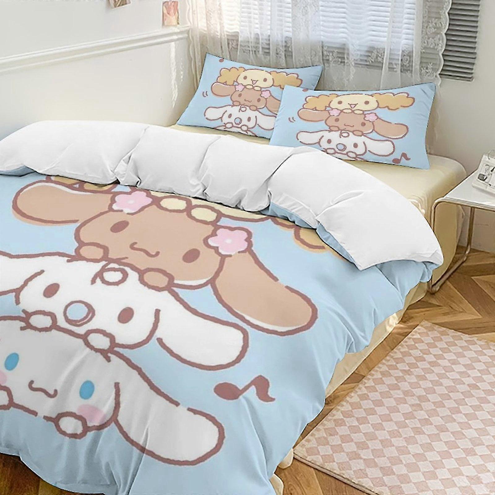 v738 Bed Sheets Cinnamoroll3-Piece Twin Bed Set - Includes Single Comforter And  Pillowcases Bedding - Fade Resistant Microfiber - Cinnamoroll Lc (1 D