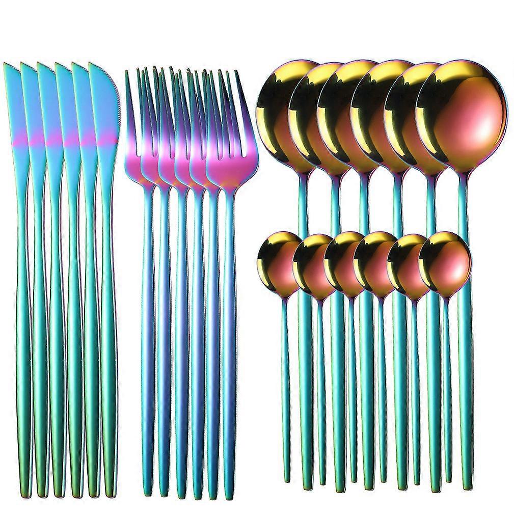 24pcs Posate Set Stoviglie Forchette colorate Coltelli Cucchiai acciaio inossidabile