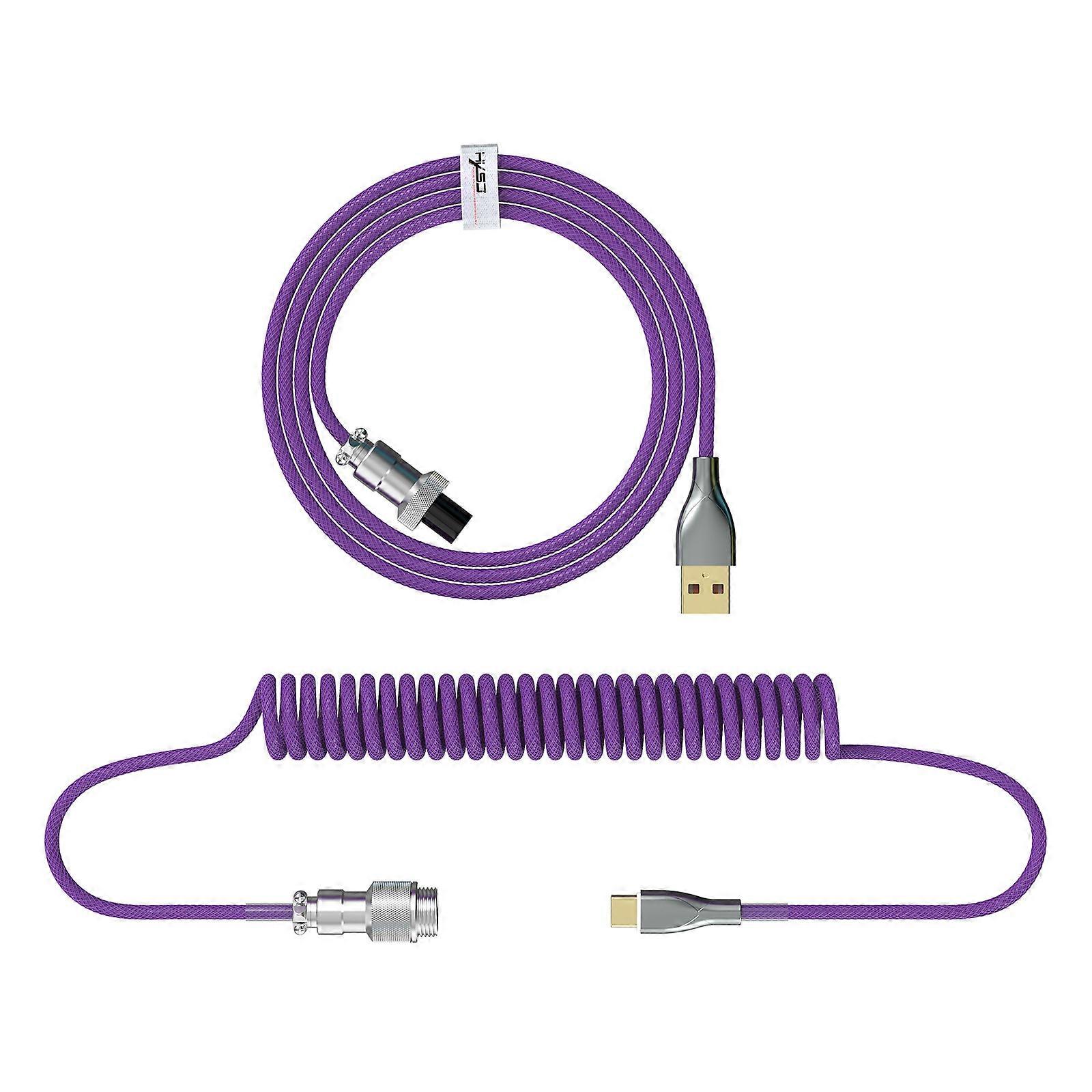 Durable Nylon Braided Type C USB Cable Coiled Mechanical Keyboard Cable 2.2M