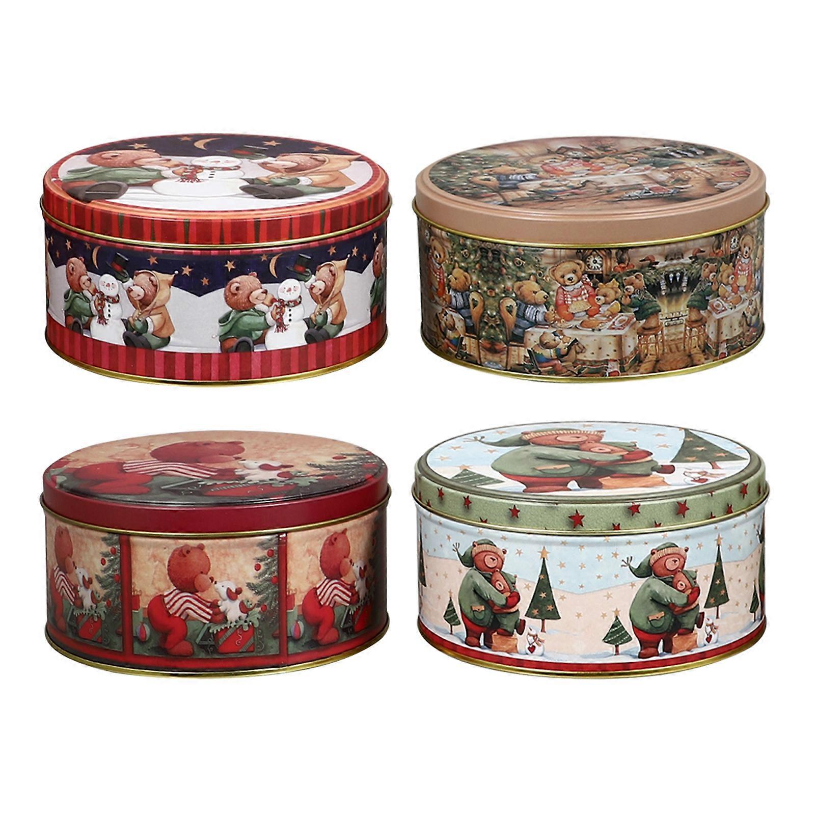 4 Pcs Christmas Tinplate Cases Candy Biscuit Storage Cases Cookie Boxes (Assorted Color)