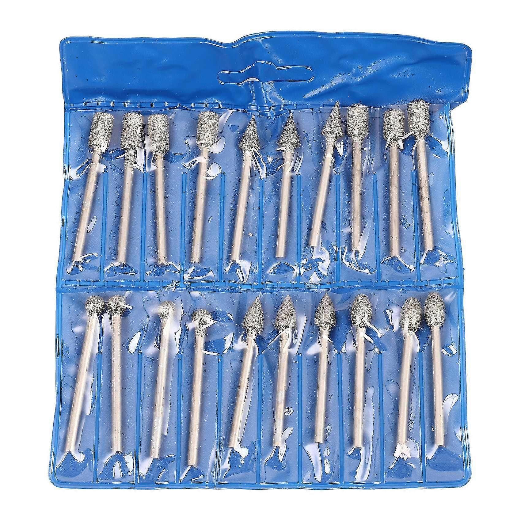 20pcs 3mm Shank Diamond Grinding Burr Drill Bits Sets Kits For Rotary Tools