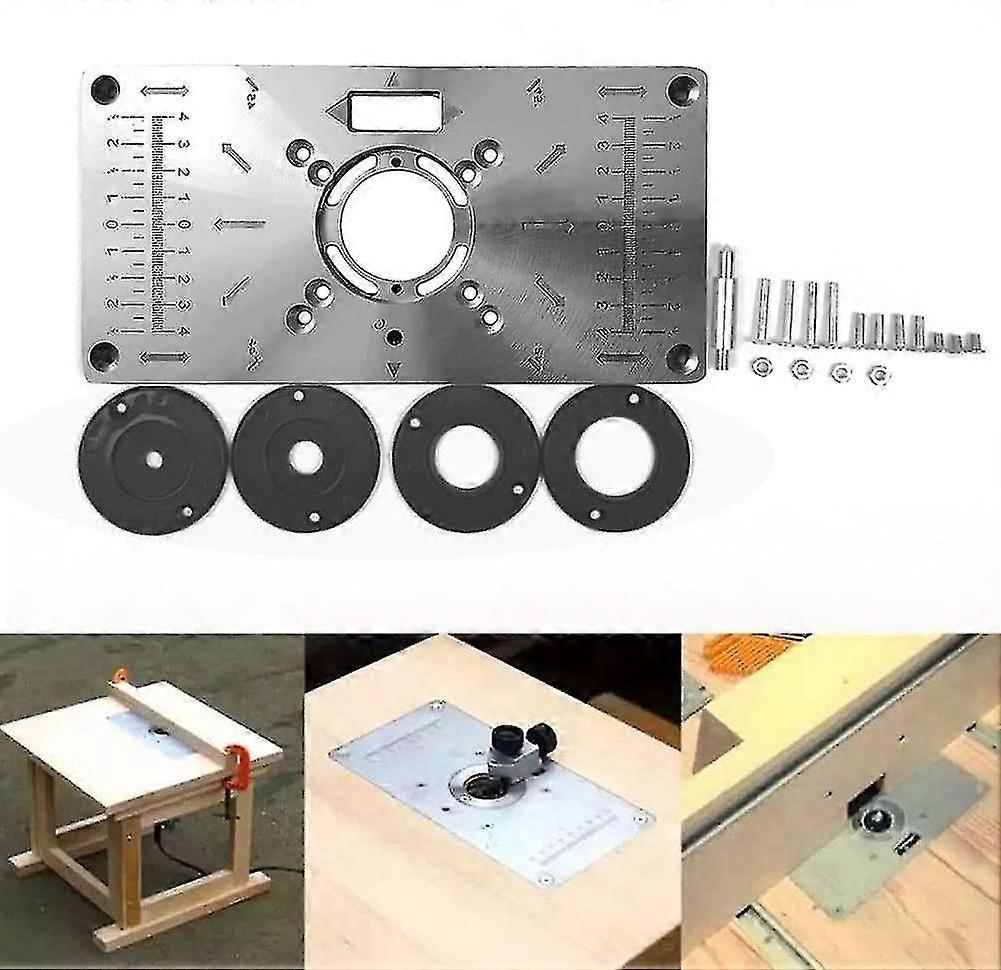 Aluminum Alloy Table Insert Plate With 4 Rings For Woodworking Bench, 235mm X 120mm X 8mm