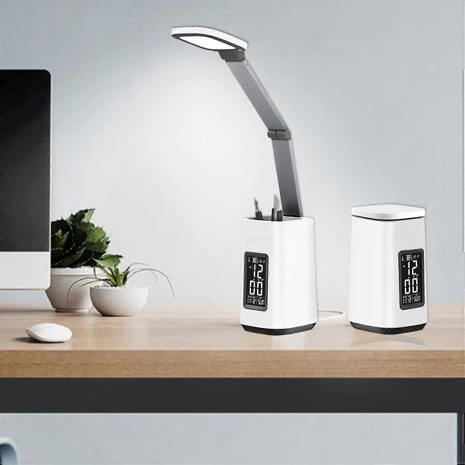 Desk Lamps for Home Office, Study Light with Clock and Calendar , Child/Girl/Boy Folding Desk Lamp, 3 Color Modes, Stepless Dimming