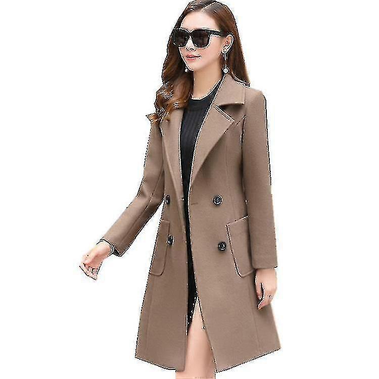 Women Winter Elegant Coat Notched Collar Double Breasted Wool