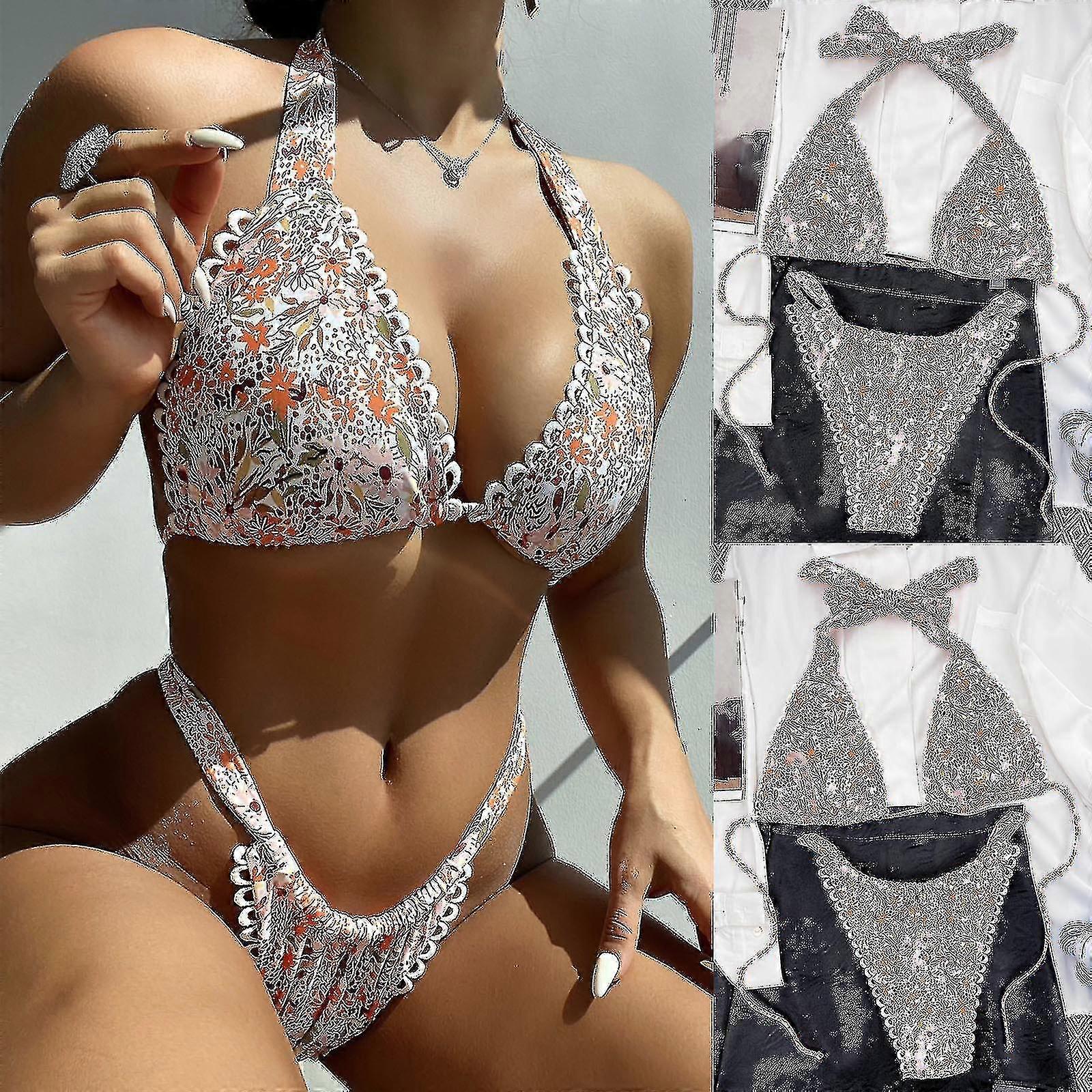 Damen Print Set Badeanzug Zweiteiliger Gefüllter BH Bademode Beachwear
