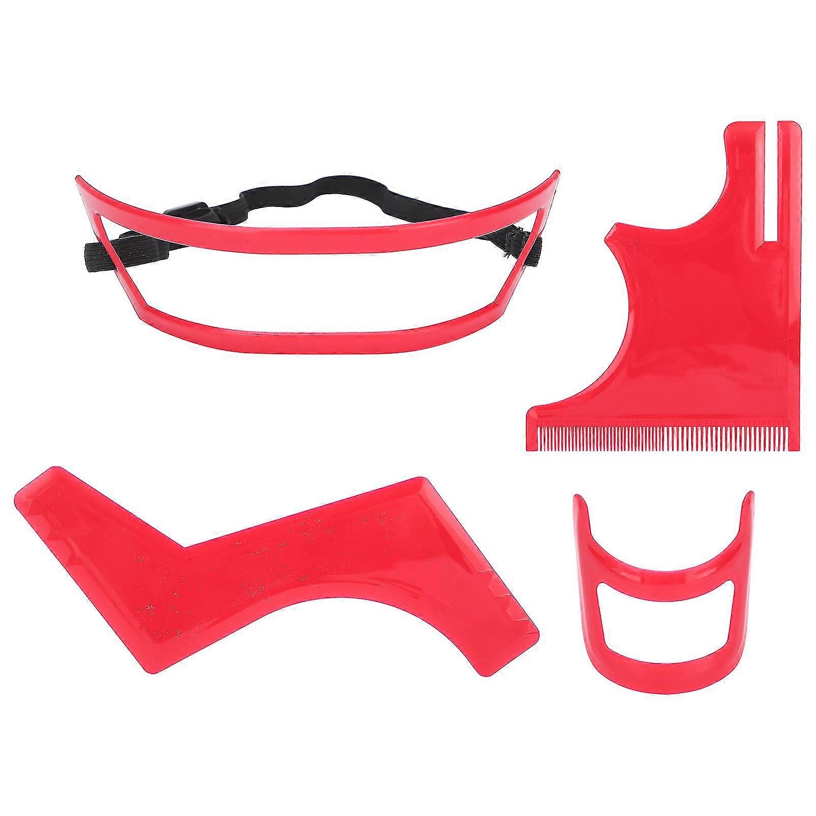 Beard Styling Cutting Hairline Grooming Red Plastic Beard Template Set