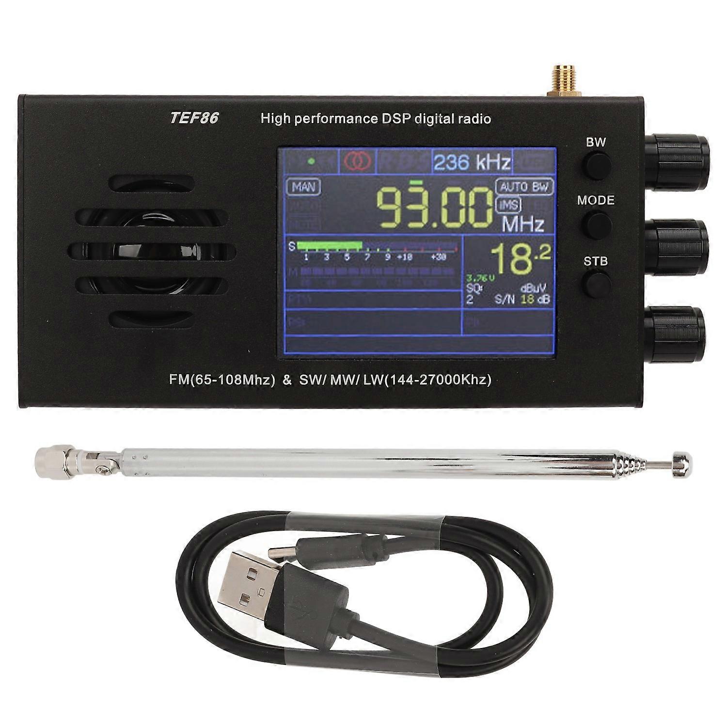 TEF86 Radio Receiver 3.2 Inch LCD Screen Display Radio Receiver 65‑108MHz FM 144‑27000KHz SW MW LW B